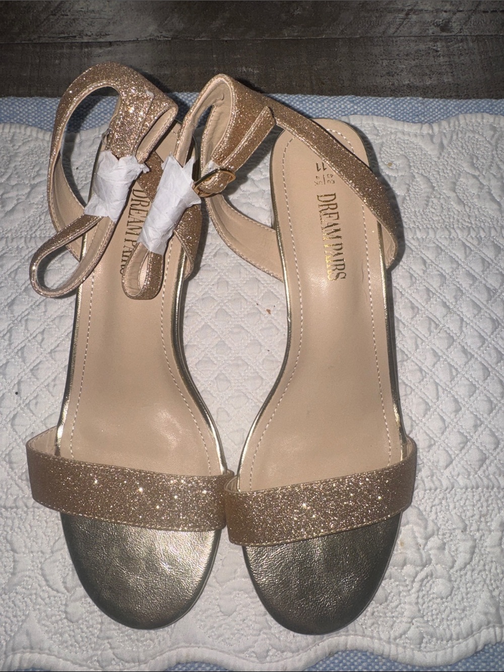 Dream Pairs Gold Glitter Ankle-Strap Sandals with Metallic Toe